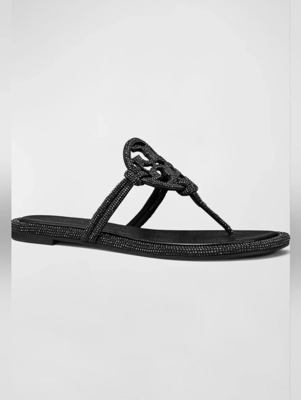 Tory Burch Black Crystal Logo Thong Sandal